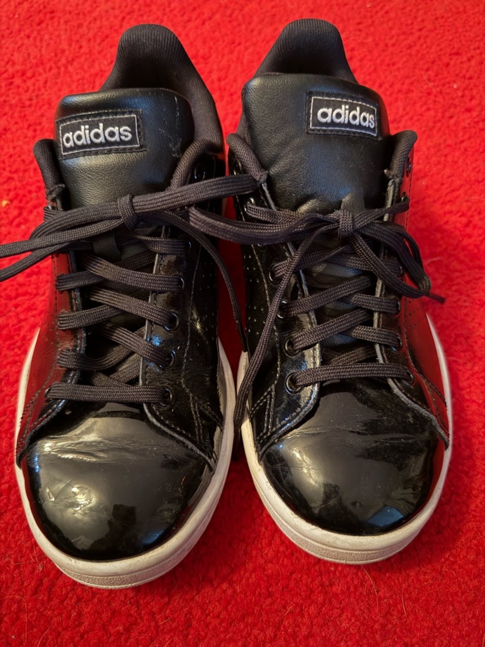 adidas Black Patent Low-Top Sneakers with White Soles